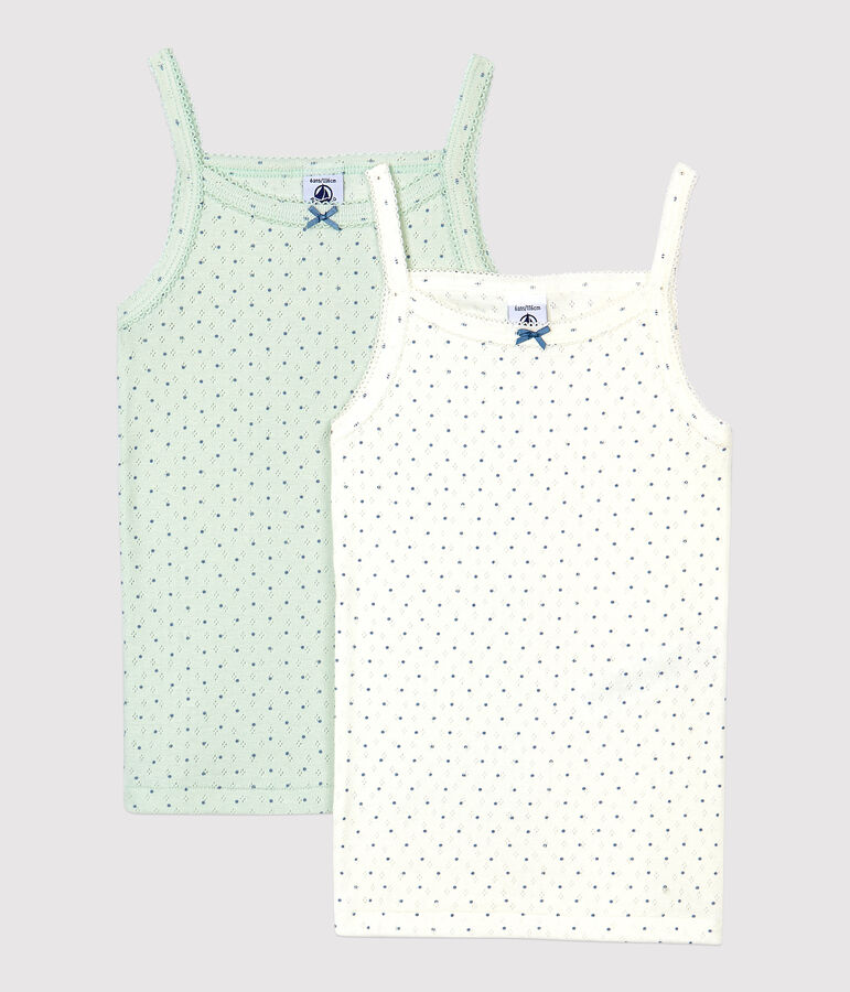 Confezione da 2 canottiere con spalline bambina traforate in cotone biologico multicolore